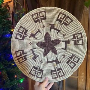 Native American Natural Fiber Handwoven Brown and Cream Mother In Law Basket